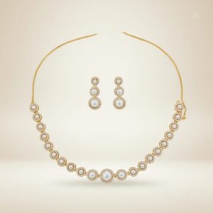 Elegant Pearl & Zircon Gold-Plated Necklace Set