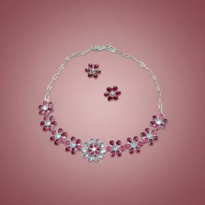 Floral Ruby-Pink Stone Necklace Set