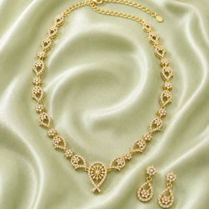 Elegant Gold-Tone Floral Teardrop Necklace Set