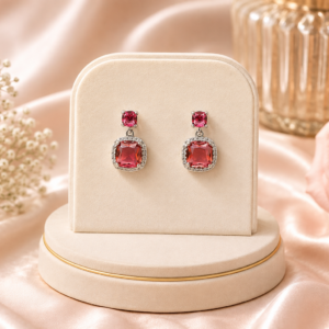 Elegant Pink Stone Drop Earrings