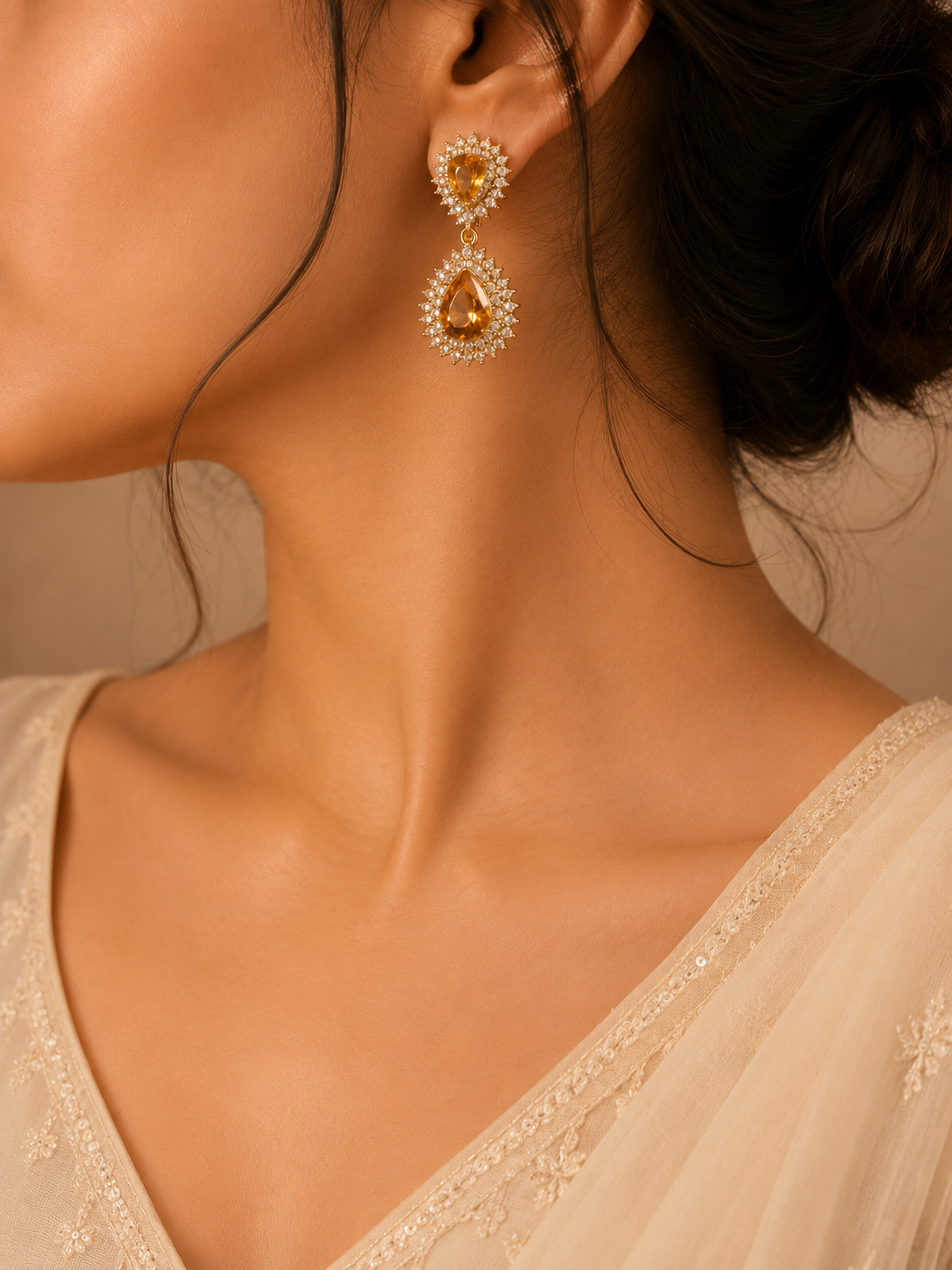 Vintage-Victorian-Amber-Crystal-Drop-Earrings