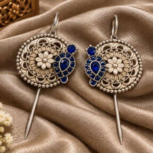 Oxidized Silver Blue Stone Earrings