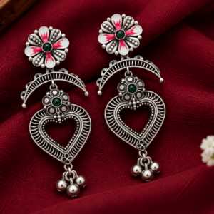 Oxidized Silver Floral Earrings