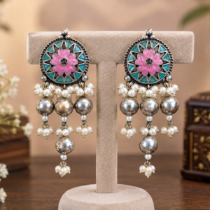 Traditional Pink Floral Jhumka Earrings
